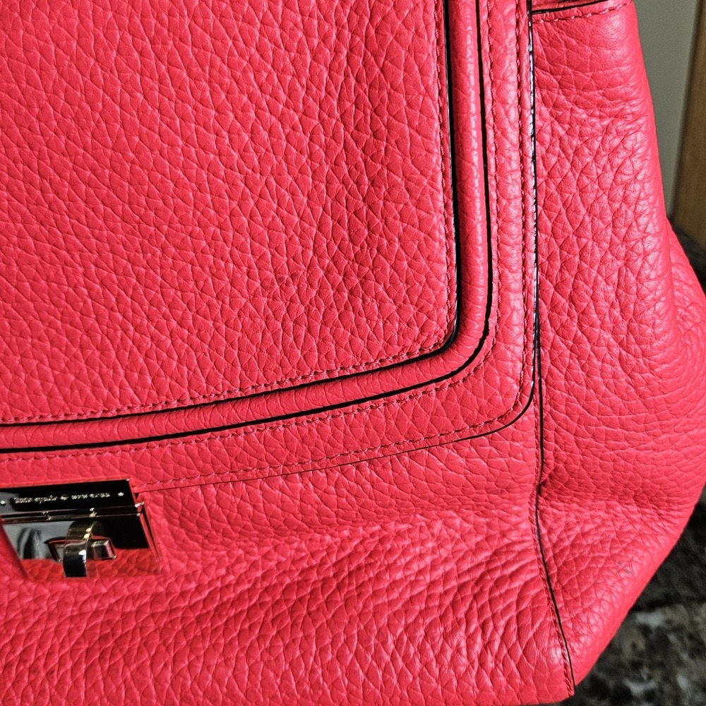 Kate Spade New York Neon Coral Pebbled Leather Satchel Turn Lock Crossbody Bag - Picture 8 of 8
